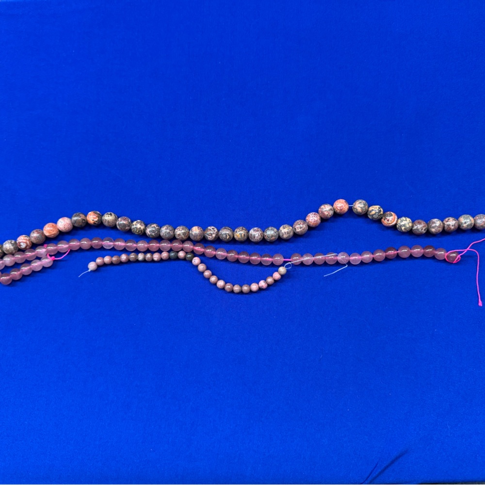 Bundle of Leopard Jasper, Strawberry Quartz, and Rhodonite Beads